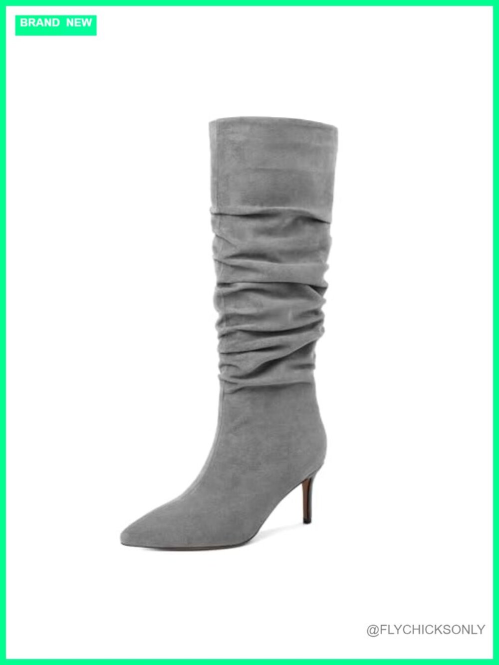 Slouchy Knee High Boots Kitten Heel Pointed Toe Mid Calf Boots
